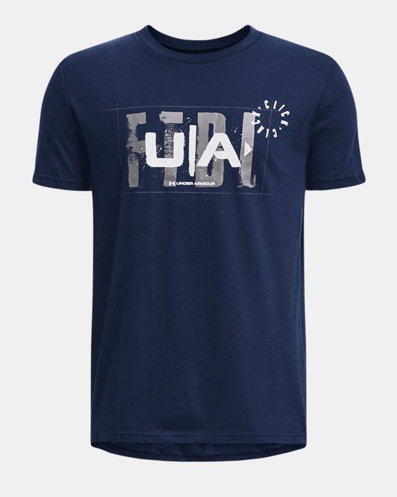 Boys' UA Football Logo Short Sleeve, Blue, pdpMainDesktop image number 0